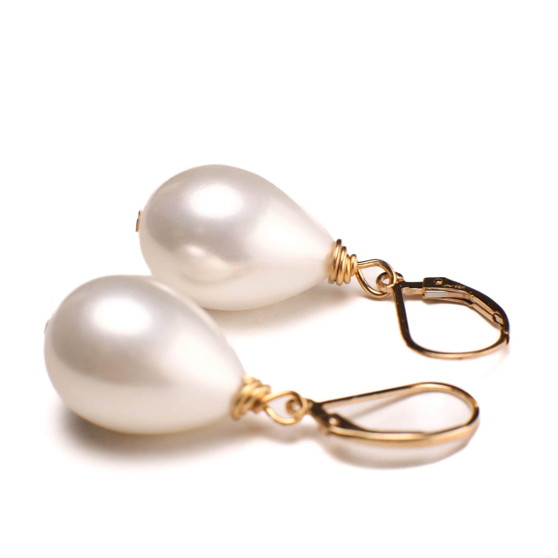 White South SeaShell Pearl drop 14x20mm Large High Luster Briolette 925 Sterling Silver,14k Gold Filled Leverback Earrings, Elegant ,Bridal.
