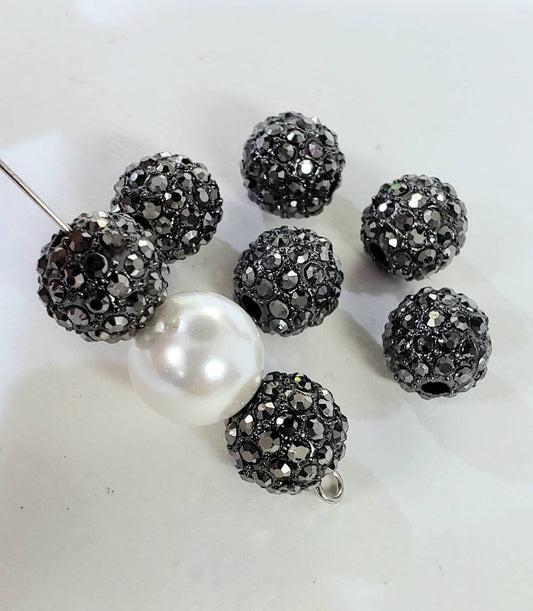 8,10,12mm Marcasite style black crystal ball, heavy weight, spacer bead for jewelry making.Great for bracelets spacer