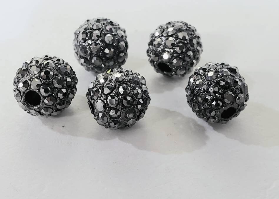 8,10,12mm Marcasite style black crystal ball, heavy weight, spacer bead for jewelry making.Great for bracelets spacer