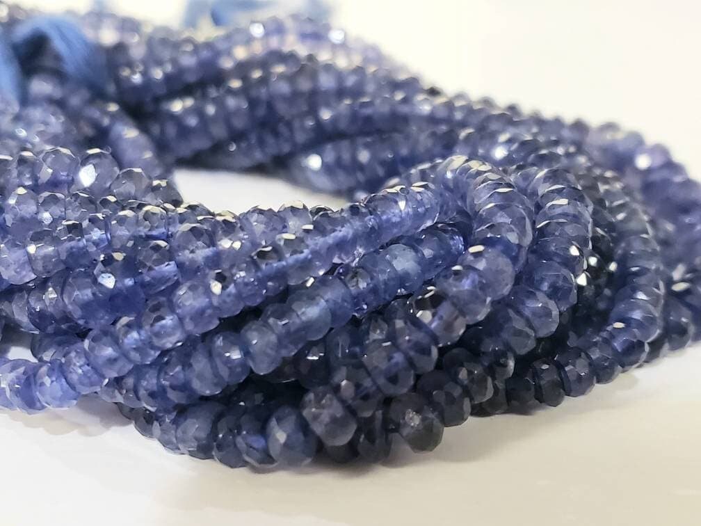 Natural Iolite Faceted Roundel 4-8.5mm Beads, High quality Rare large Iolite, water Sapphire, Jewelry Making Beads 8&quot; Strand