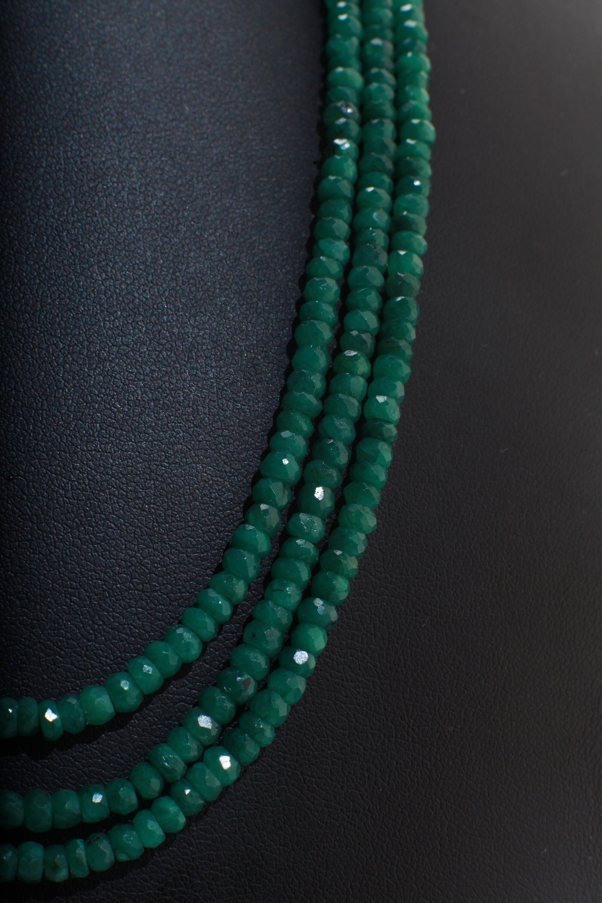 Natural Zambian Emerald Faceted Roundel 3.5-4mm Gemstone 3 line 16" Necklace with 9" Adjustable thread,May Birthstone, Gift