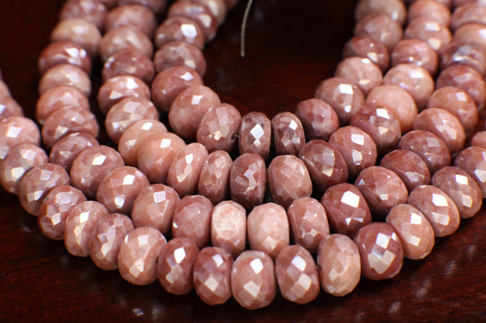 Natural Peach Silverite Moonstone Shaded Mystic Faceted Roundels 7.5-8.5mm, 9-10mm Gemstone, High Quality, Jewelry Making Beads.