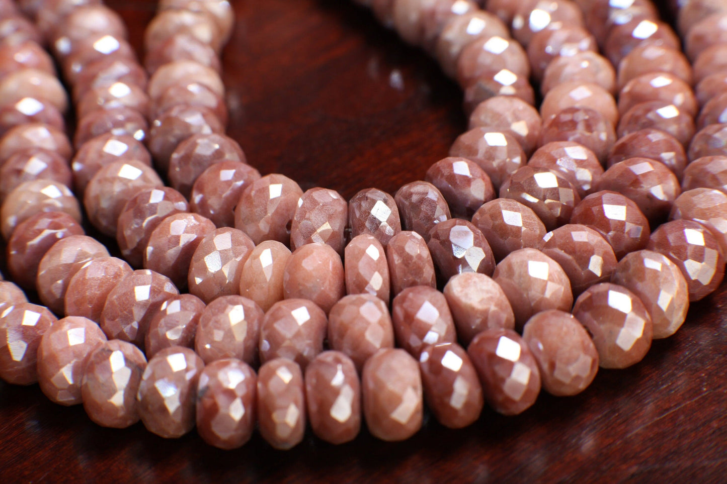 Natural Peach Silverite Moonstone Shaded Mystic Faceted Roundels 7.5-8.5mm, 9-10mm Gemstone, High Quality, Jewelry Making Beads.