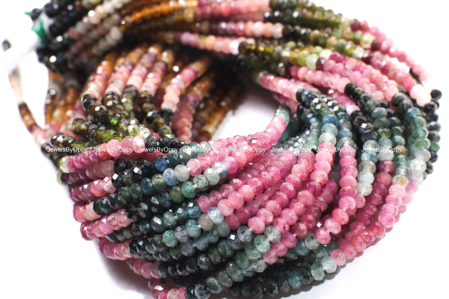 Natural Watermelon Tourmaline 4mm Rondelle, Faceted Micro Diamond Cut Tourmaline Rondelle, Jewelry Making, Necklace Beads 12.75&quot; Strand