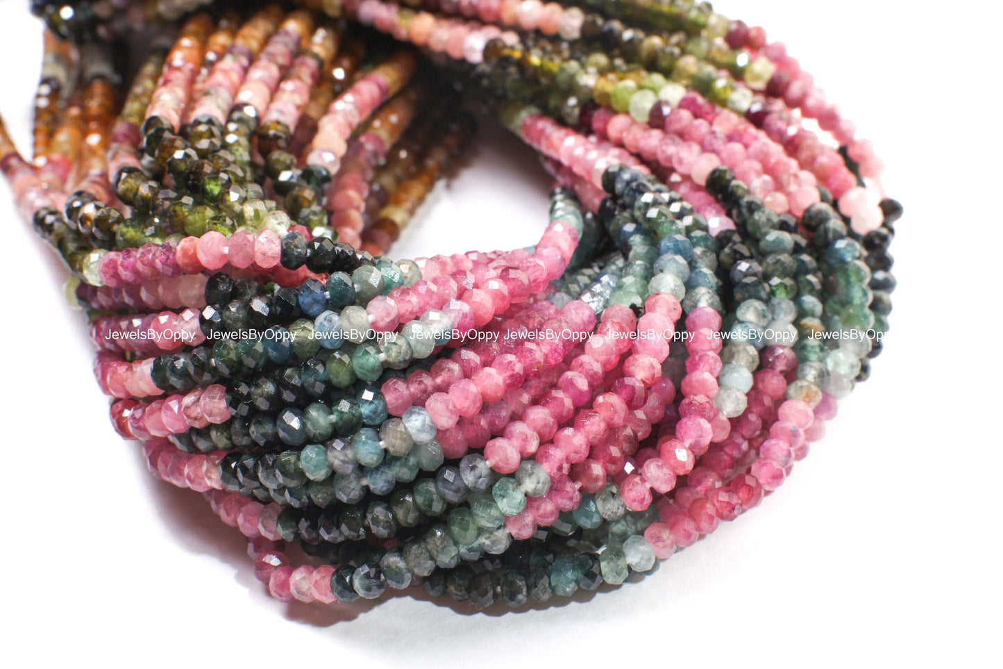 Natural Watermelon Tourmaline 4mm Rondelle, Faceted Micro Diamond Cut Tourmaline Rondelle, Jewelry Making, Necklace Beads 12.75&quot; Strand