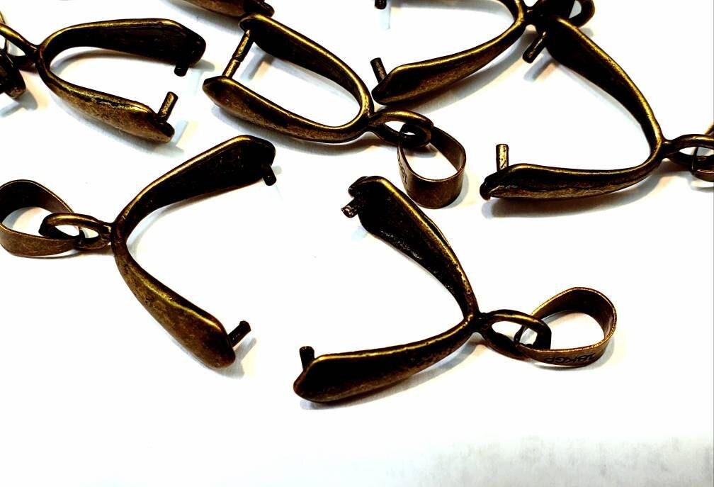 10 pcs antique brass large size bail, 24mm long , wide open antique brass, pendant holder, bails, jewelry supplies.