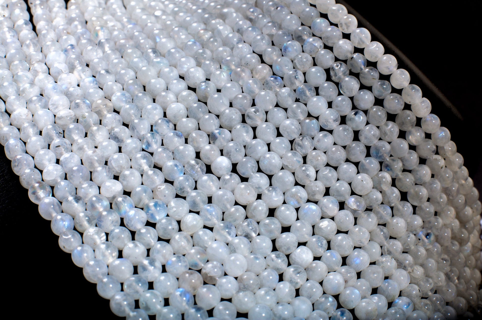 Rainbow Moonstone 5.5-6mm Smooth Round Gemstone, July Birthstone, Jewelry Making Beads, Natural Gemstone 13&quot; Strand