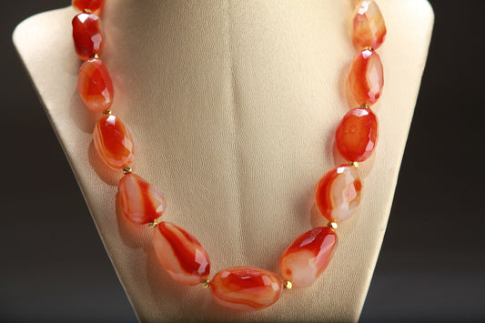 Natural Faceted Carnelian Agate Nugget Raw Healing Gemstones 18.5&quot; with 2&quot; Extension Necklace