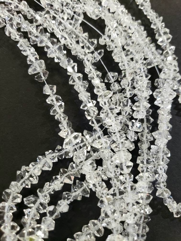 Herkimer Diamond 2x4-3x5mm Raw Beads, Double Terminated Raw Sparkly Clear AAA High Quality Herkimer Diamond Quartz Beads