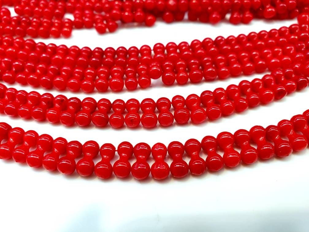 Genuine Red Coral 4x9mm Dog Bone Shape Beads, jewelry making beads ,50 pcs or 100 pcs beads