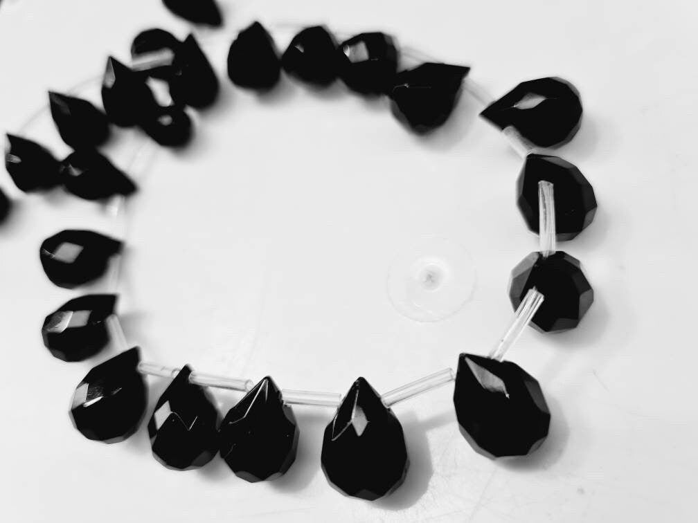 Natural Black Onyx 10x14mm faceted briolette drop beads,Natural gemstone for jewelry making Necklace Earring art deco, 1 strand 8 pcs