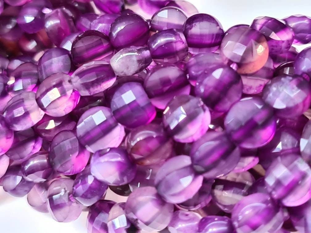 Purple Fire Agate 6mm Faceted Dime Jewelry Making Beads, 14.75" strand, Single/Bulk