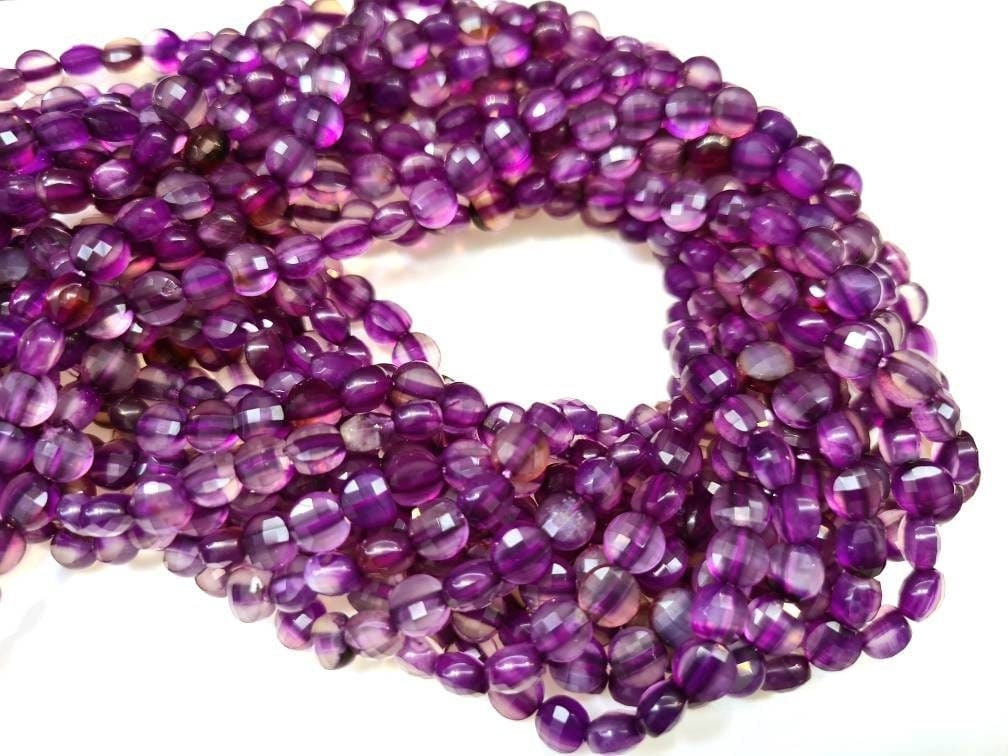 Purple Fire Agate 6mm Faceted Dime Jewelry Making Beads, 14.75&quot; strand, Single/Bulk
