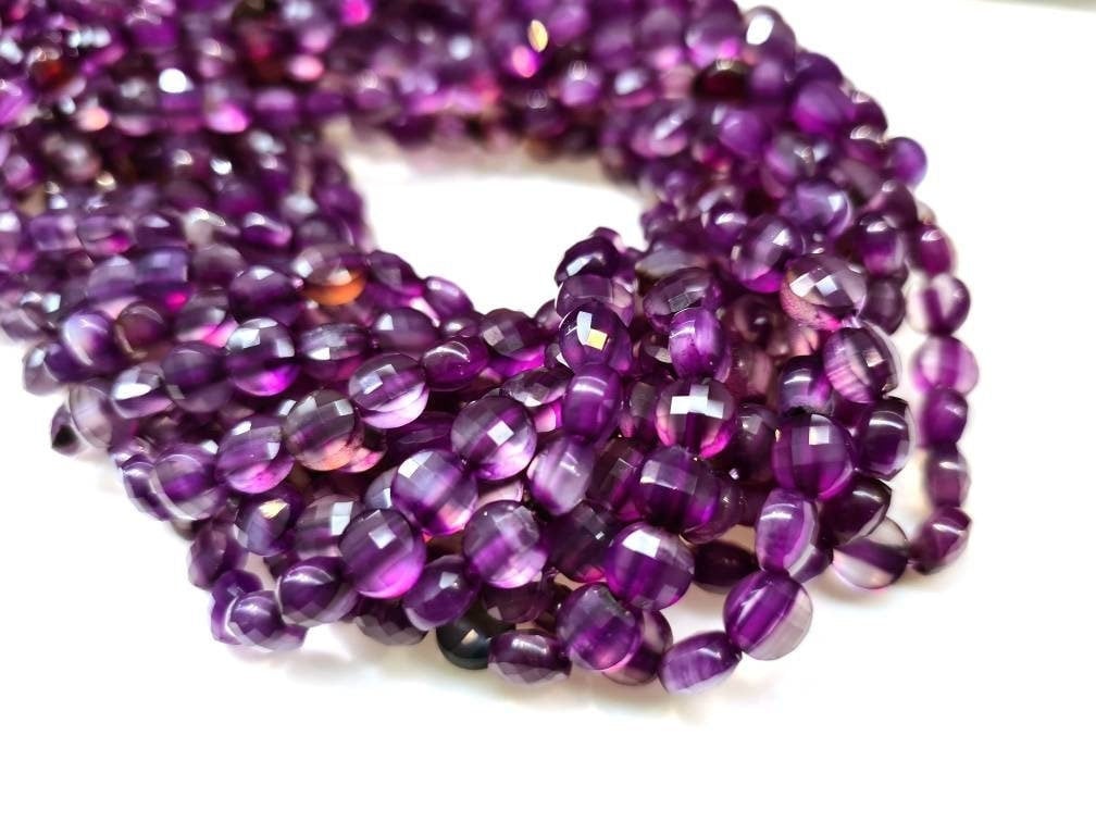 Purple Fire Agate 6mm Faceted Dime Jewelry Making Beads, 14.75&quot; strand, Single/Bulk