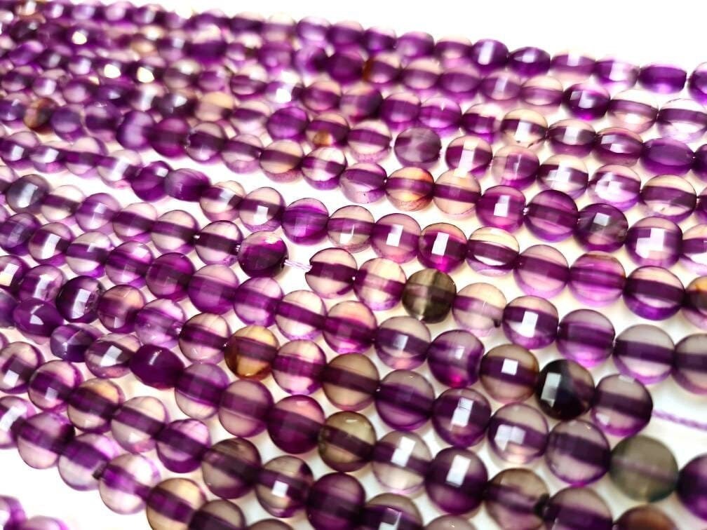 Purple Fire Agate 6mm Faceted Dime Jewelry Making Beads, 14.75&quot; strand, Single/Bulk