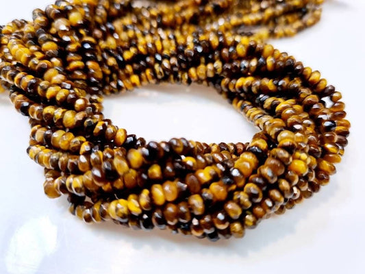 Natural Tiger Eye 3.5-4mm Faceted Rondelle, Jewelry Making Natural Tiger Eye Gemstone Beads 15&quot; Strand