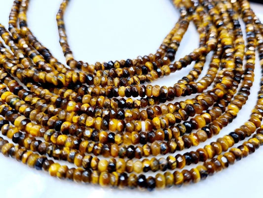 Natural Tiger Eye 3.5-4mm Faceted Rondelle, Jewelry Making Natural Tiger Eye Gemstone Beads 15&quot; Strand