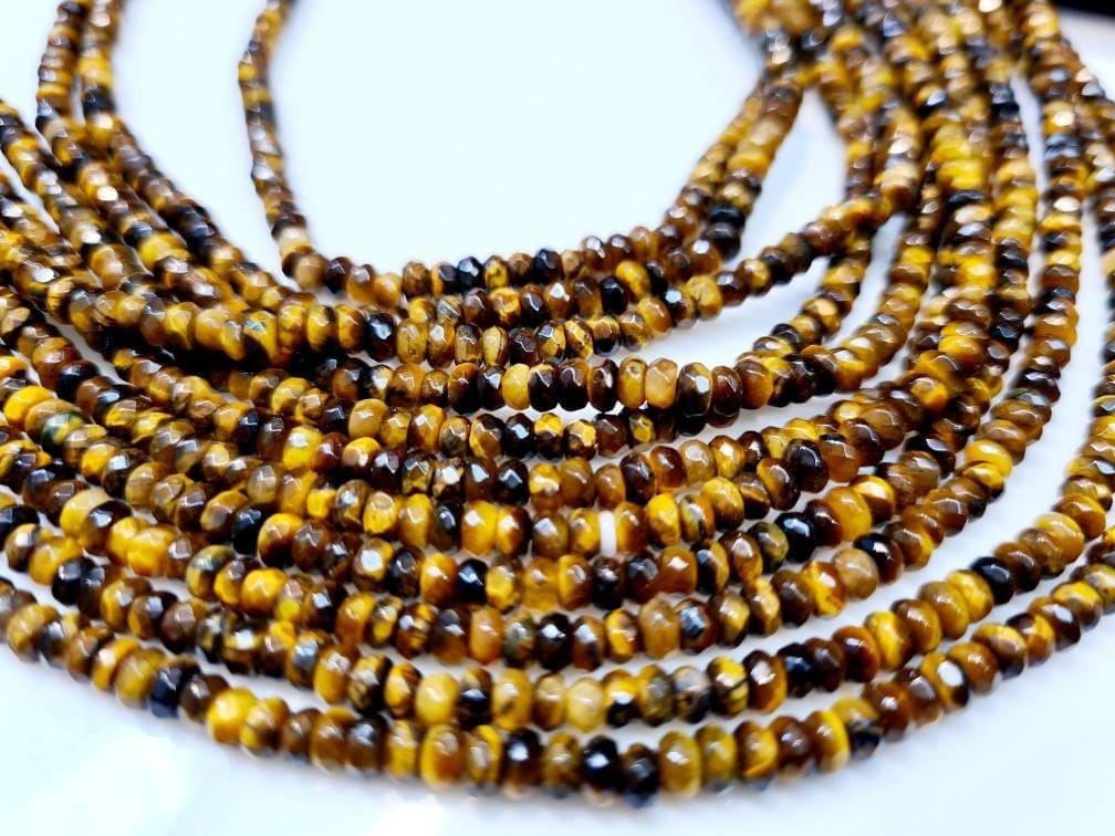 Natural Tiger Eye 3.5-4mm Faceted Rondelle, Jewelry Making Natural Tiger Eye Gemstone Beads 15" Strand