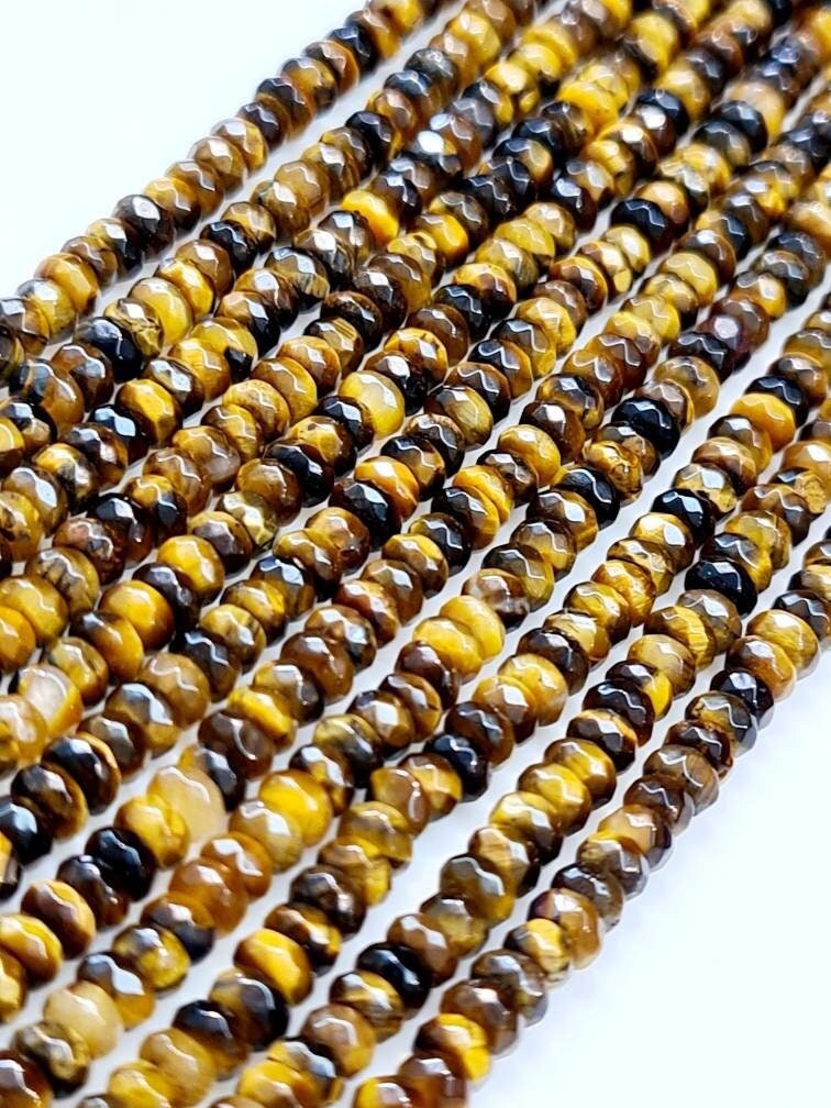 Natural Tiger Eye 3.5-4mm Faceted Rondelle, Jewelry Making Natural Tiger Eye Gemstone Beads 15" Strand