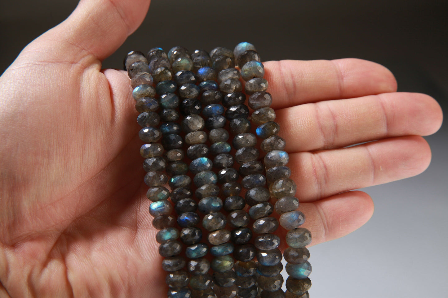 Natural Labradorite Faceted Rondelle in 8&quot;, 8.5-9, 9-9.5mm Healing Gemstone Beads