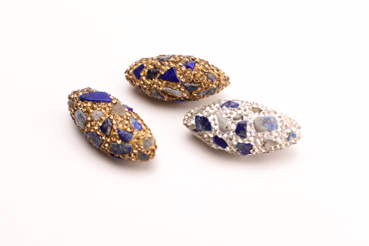 Amethyst, Lapis Lazuli ,Tiger eye Rhinestone Pave Crystal Long oval Gold and Silver Bead, 15x33-16x36mm Sparkly,Bling Spacer,Focal bead,1pc