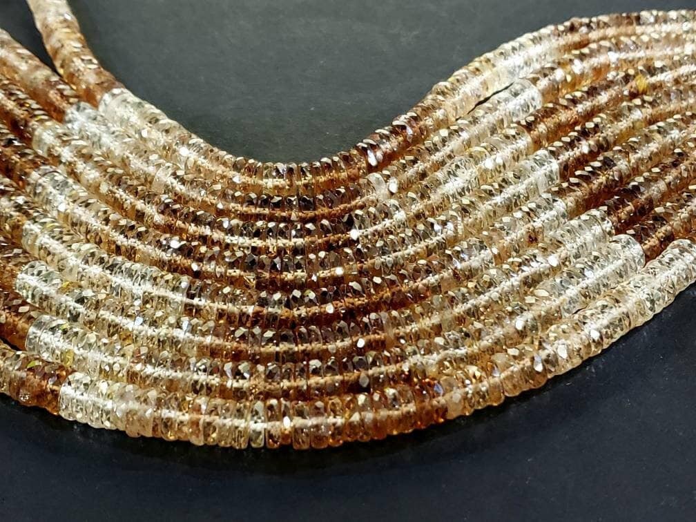 Imperial Topaz Faceted Heishi, Natural AAA Imperial Topaz Gemstone brown Heishi Shaded Beads 6-7.5mm DIY Jewelry Making, 8&quot; Strand