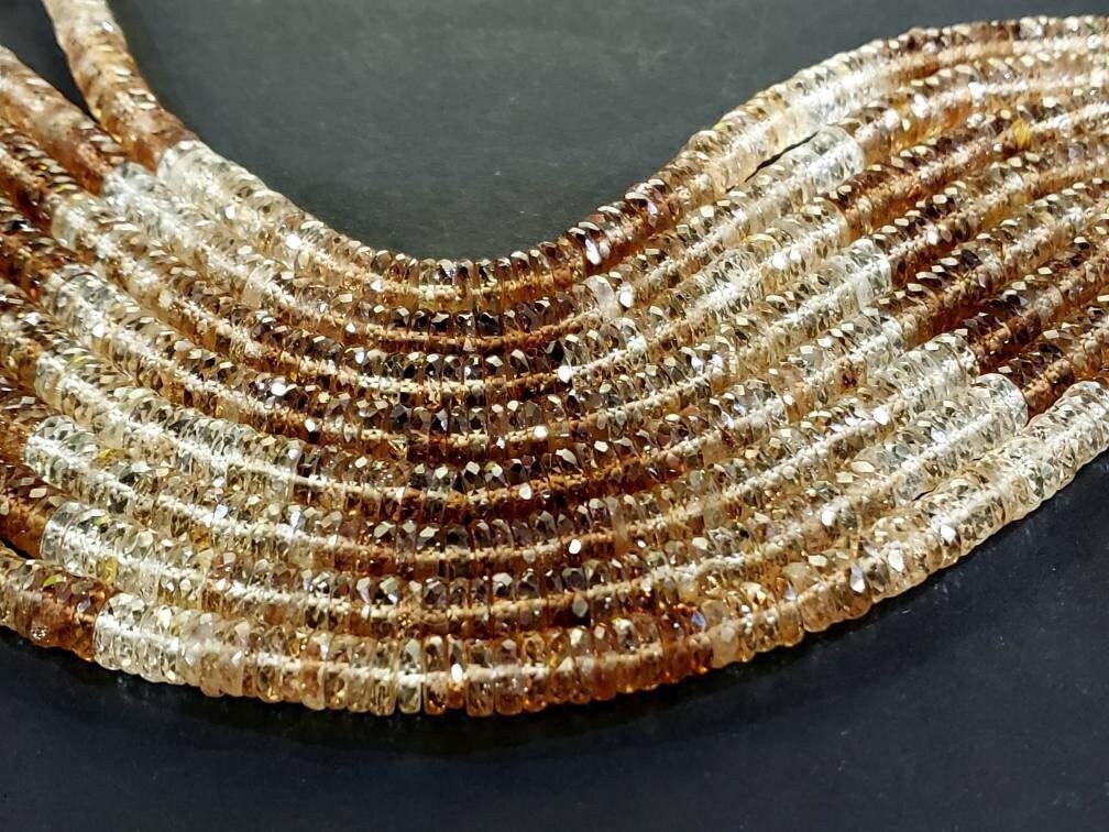 Imperial Topaz Faceted Heishi, Natural AAA Imperial Topaz Gemstone brown Heishi Shaded Beads 6-7.5mm DIY Jewelry Making, 8" Strand