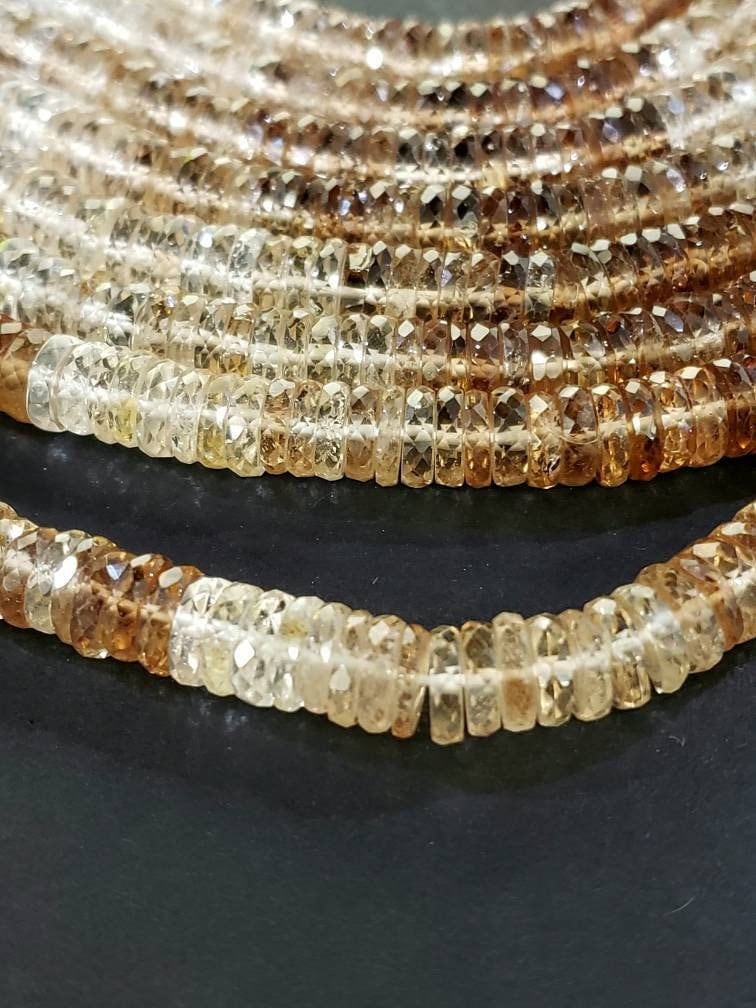 Imperial Topaz Faceted Heishi, Natural AAA Imperial Topaz Gemstone brown Heishi Shaded Beads 6-7.5mm DIY Jewelry Making, 8&quot; Strand