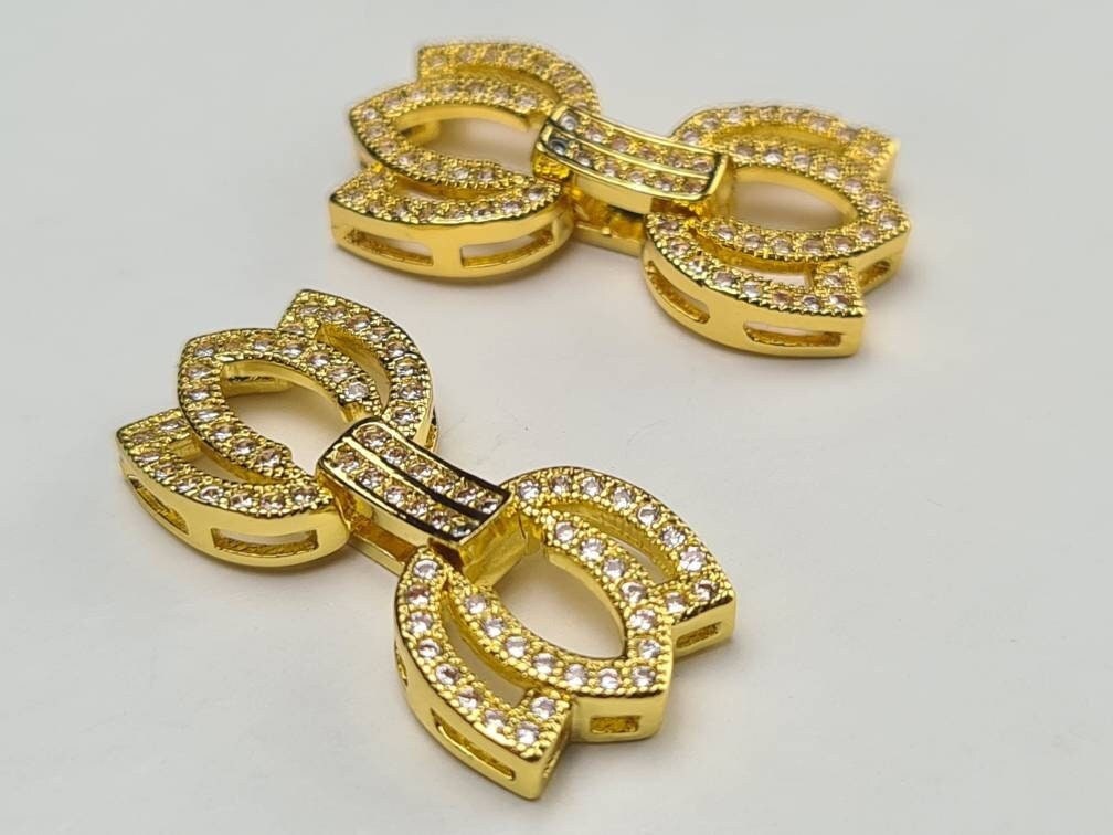 Multi strand, Cubic Zirconia CZ Diamond, Sterling Silver Rhodium Fancy Clasp, 1 to 3 Line High End Jewelry Making Clasp. 23mm Long