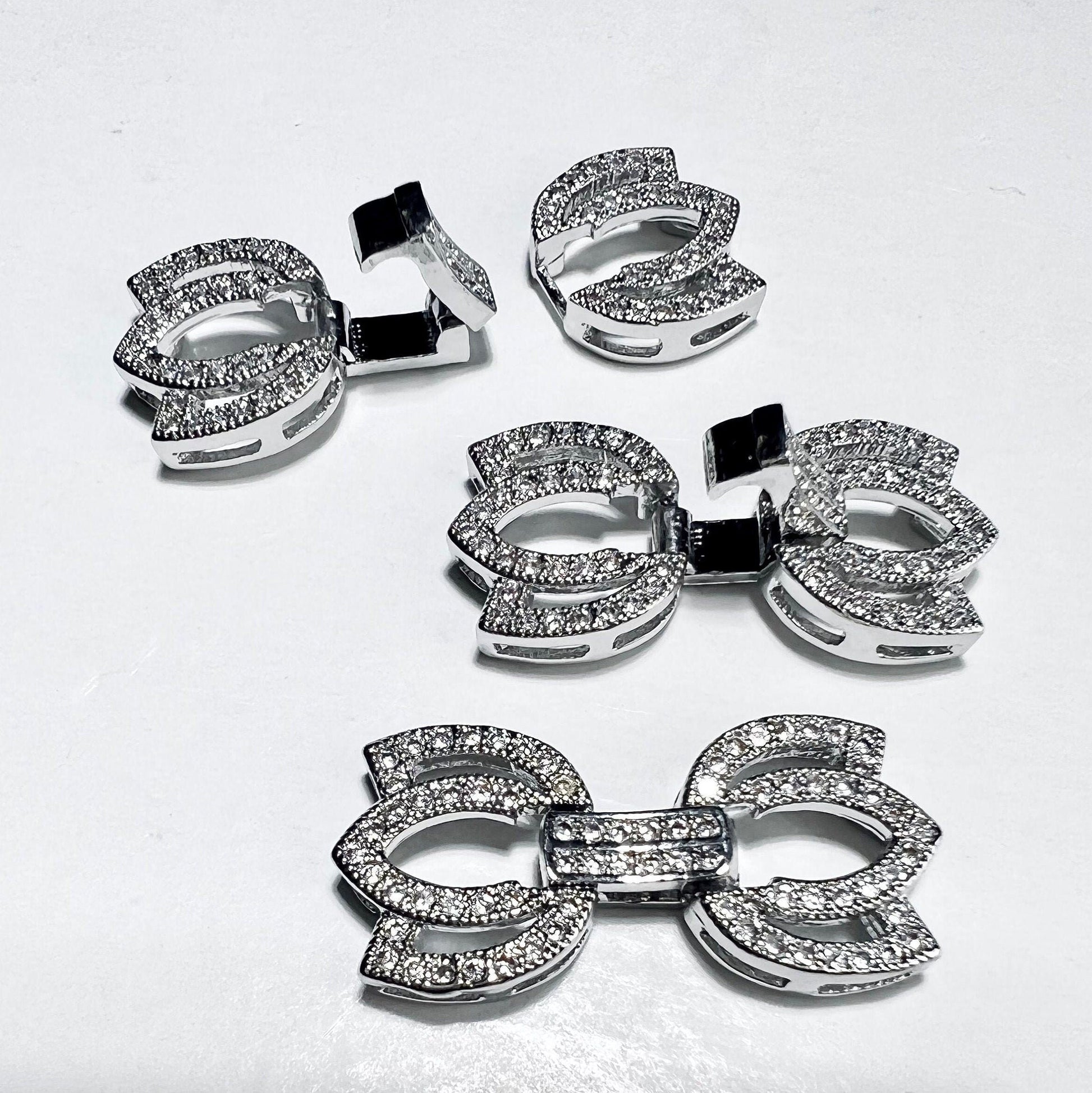 Multi strand, Cubic Zirconia CZ Diamond, Sterling Silver Rhodium Fancy Clasp, 1 to 3 Line High End Jewelry Making Clasp. 23mm Long