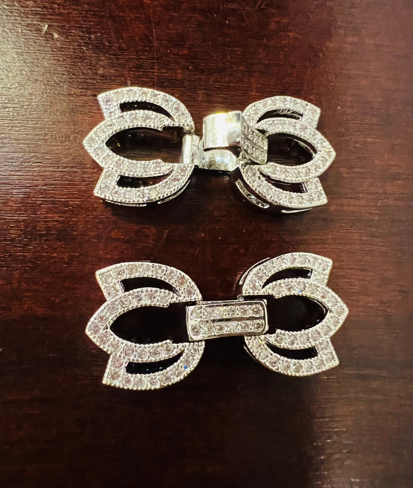 Multi strand, Cubic Zirconia CZ Diamond, Sterling Silver Rhodium Fancy Clasp, 1 to 3 Line High End Jewelry Making Clasp. 23mm Long