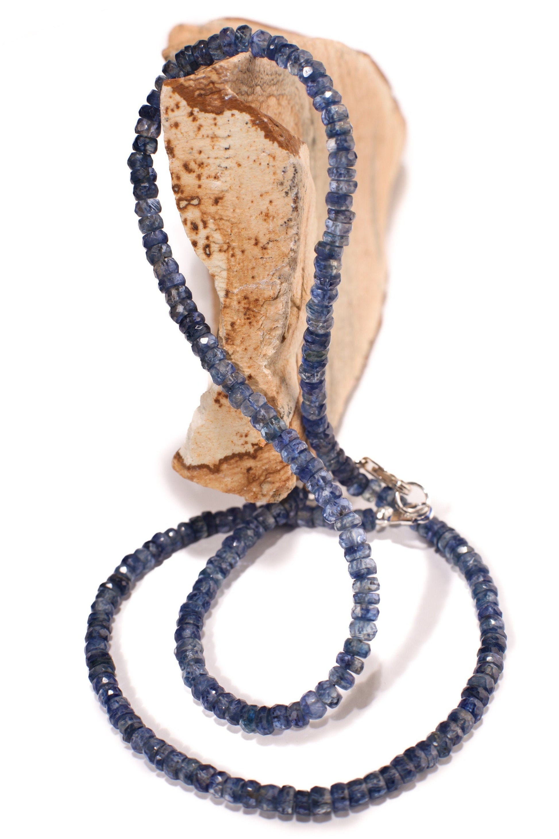 Natural Blue Kyanite AAA Faceted 3.5-4mm Rondelle Gemstone Handmade Necklace in 925 Sterling Silver Necklace, 14" to 40" Men,Women Necklace