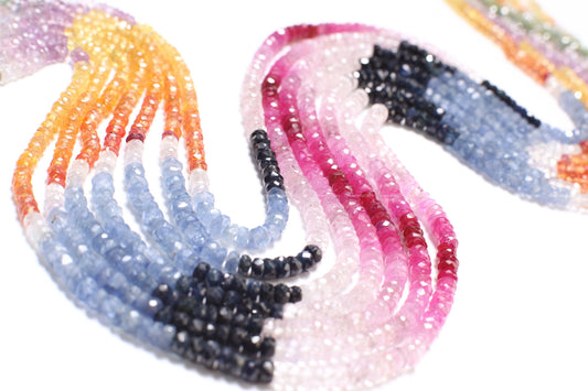 Multi Sapphire Faceted 3-3.5mm Rondelle, High Quality AAA Natural Gemstone DIY Jewelry Making Beads 8&quot;, 16&quot; Strand