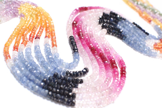 Multi Sapphire Faceted 3-3.5mm Rondelle, High Quality AAA Natural Gemstone DIY Jewelry Making Beads 8", 16" Strand