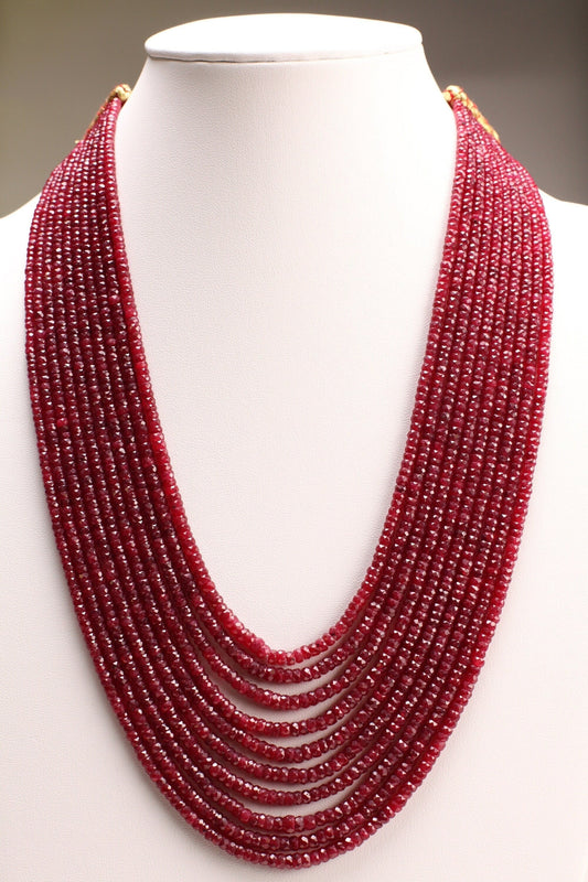 AAA Natural Ruby Gemstones 3-4mm Multi Strand, 5, 7, 8, 9, 10 Line Layer Necklace Adjustable thread to 24&quot; Long, Precious Gift for her.