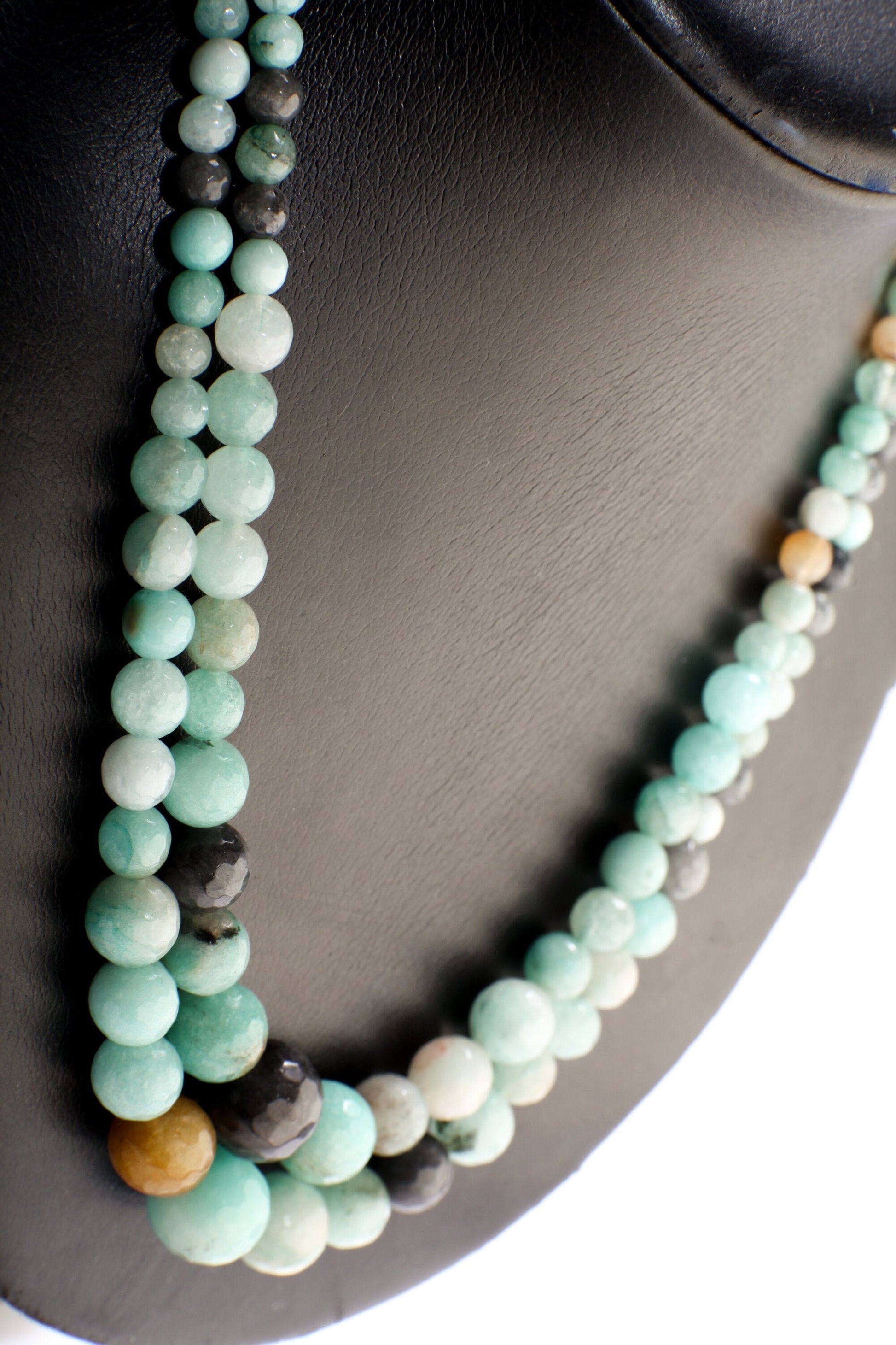 Multi Amazonite Graduated Faceted Round 2 Line Adjustable 19&quot; Gemstone Necklace with 3&quot; Extension, Gift For Her