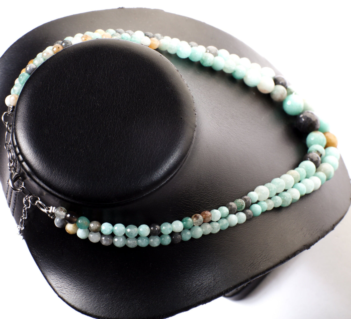 Multi Amazonite Graduated Faceted Round 2 Line Adjustable 19&quot; Gemstone Necklace with 3&quot; Extension, Gift For Her