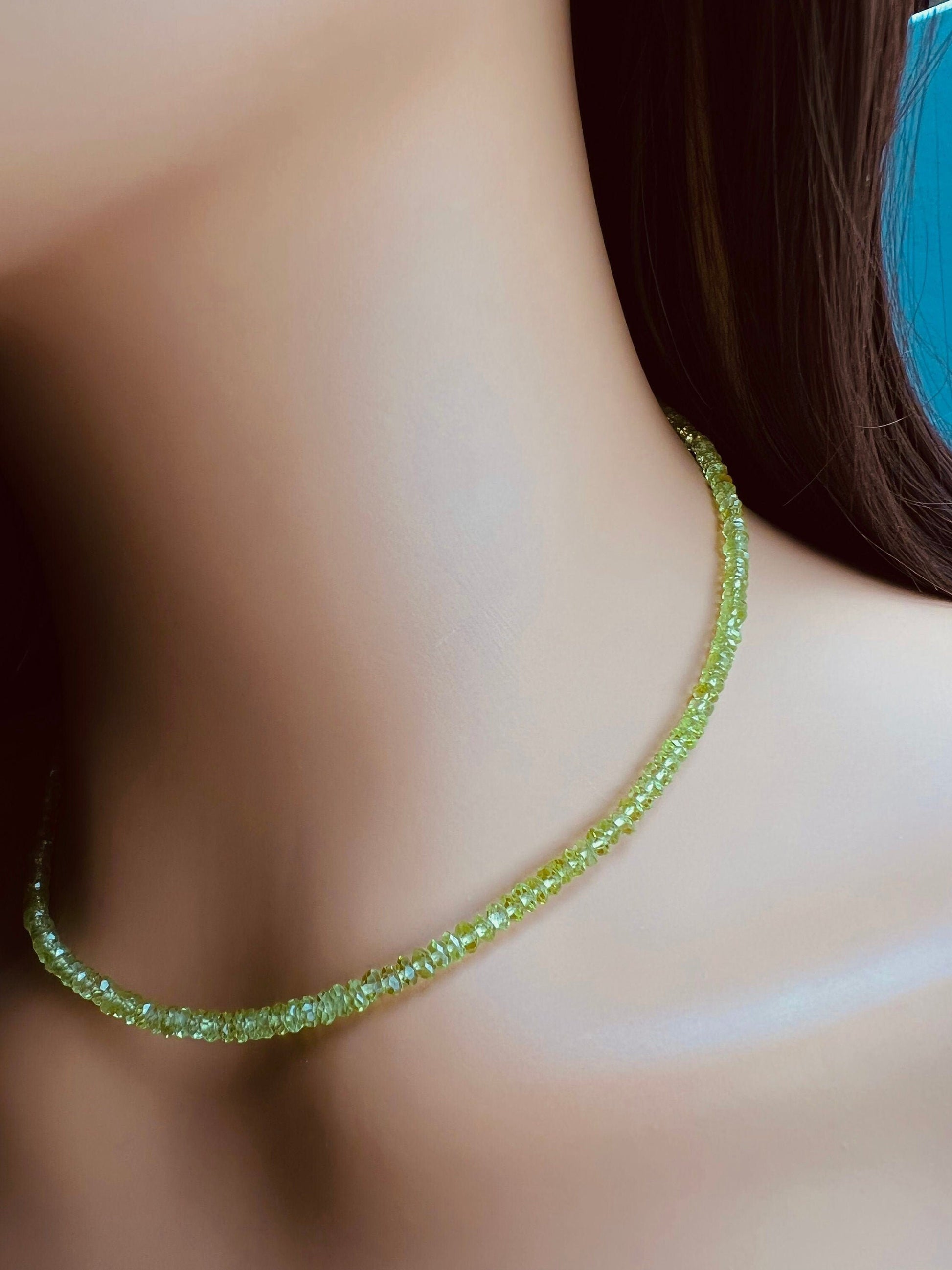 Peridot Faceted 3.5mm Rondelle Choker Necklace in 925 Sterling Silver, natural peridot AAA quality, green Birthday, Woman gifts