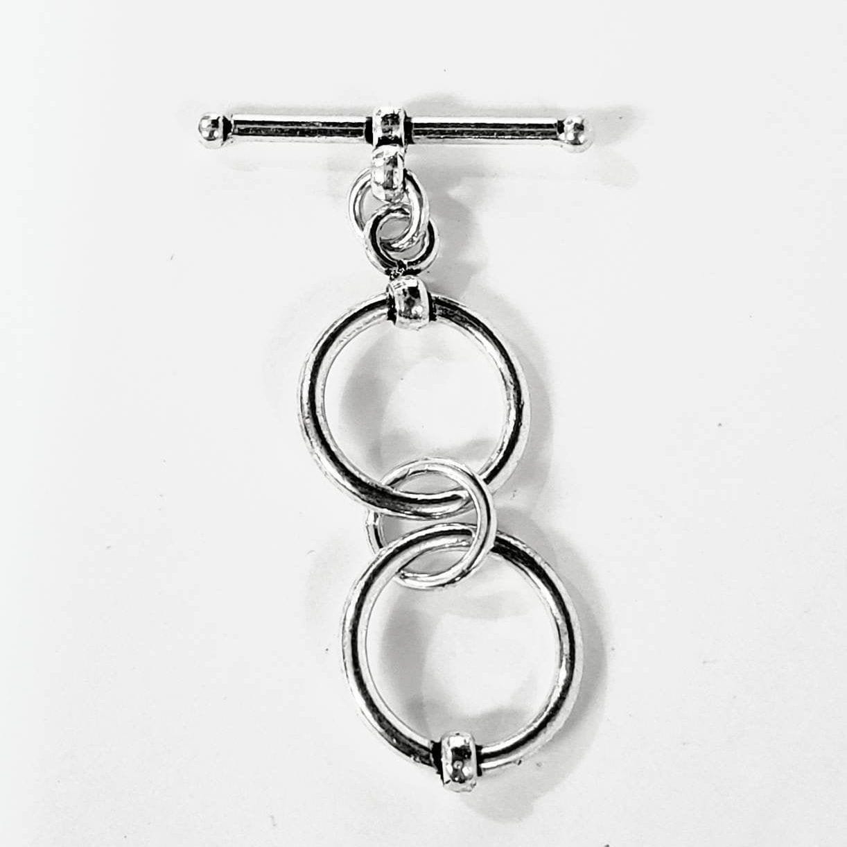 925 Sterling Silver Bali Toggle 14mm Clasp 2 Ring Adjustable Toggle. 1 set. Necklace, Bracelet, Jewelry Making Supply