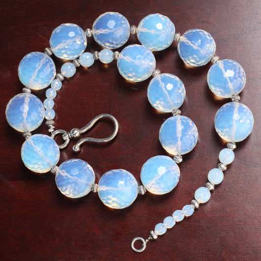 Opalite 18mm Faceted Round AAA quality with 6mm Faceted Opalite and Bali Spacer Beads 21.5" Necklace