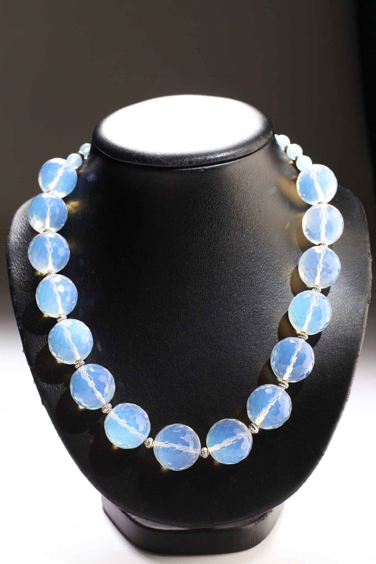 Opalite 18mm Faceted Round AAA quality with 6mm Faceted Opalite and Bali Spacer Beads 21.5&quot; Necklace