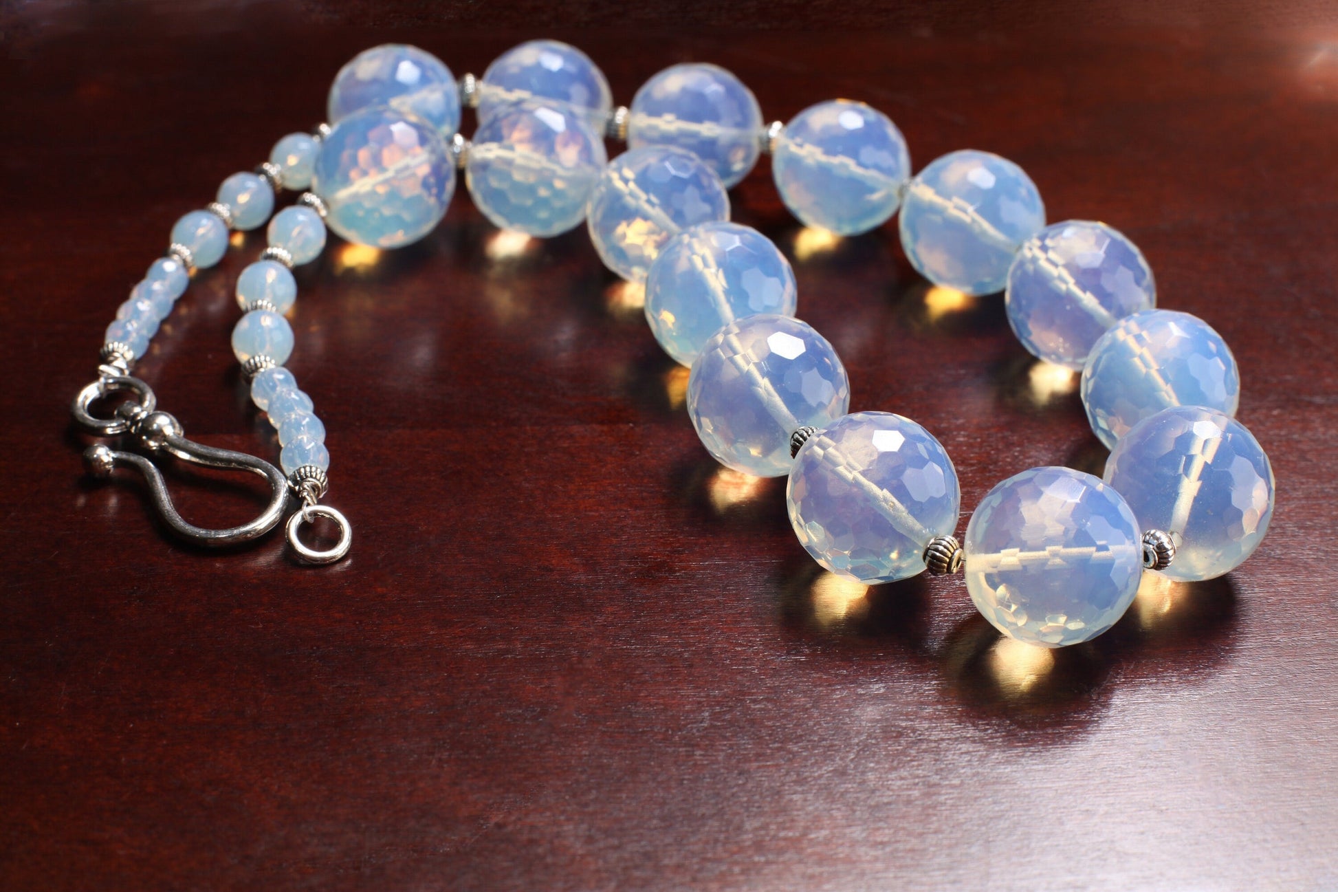 Opalite 18mm Faceted Round AAA quality with 6mm Faceted Opalite and Bali Spacer Beads 21.5&quot; Necklace