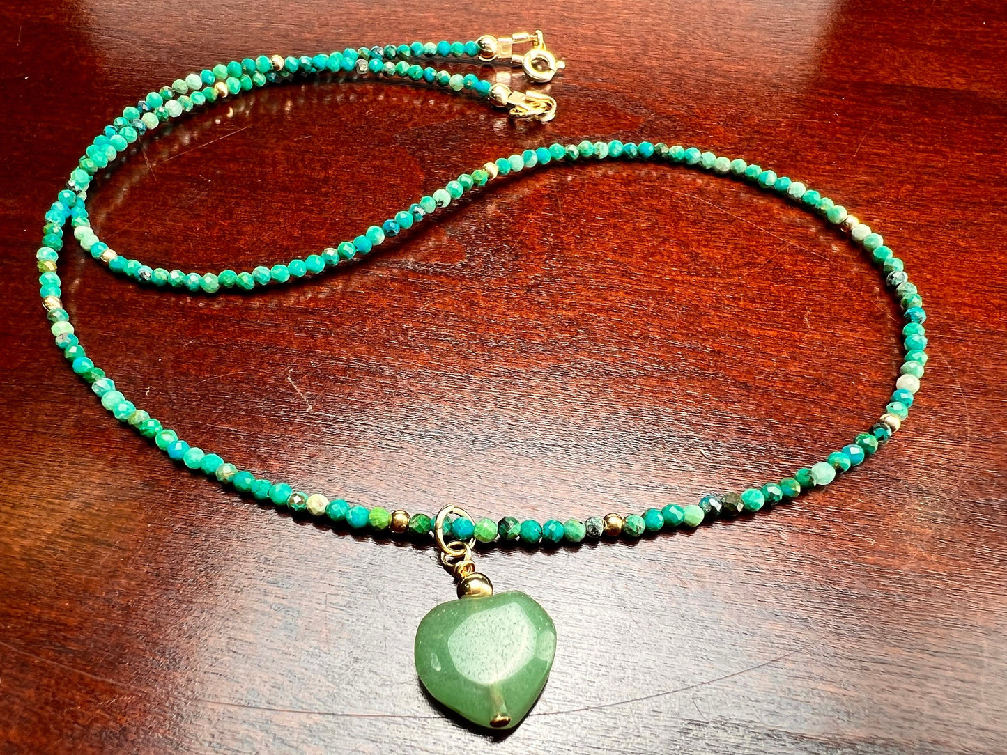 Natural Chrysocolla 2mm Faceted Round with 14k Gold Filled 2mm spacer bead and clasp ,Choker Layering Elegant Necklace Gift Chakra Healing