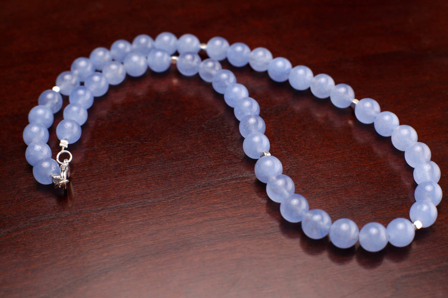 Periwinkle Blue Chalcedony 8mm Silver Necklace Choose from 16&quot; to 34&quot; with Optional Matching Earrings