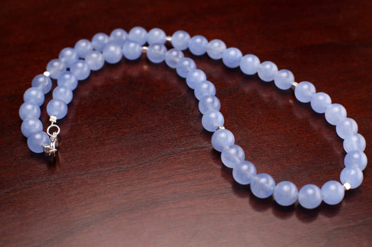 Periwinkle Blue Chalcedony 8mm Silver Necklace Choose from 16" to 34" with Optional Matching Earrings