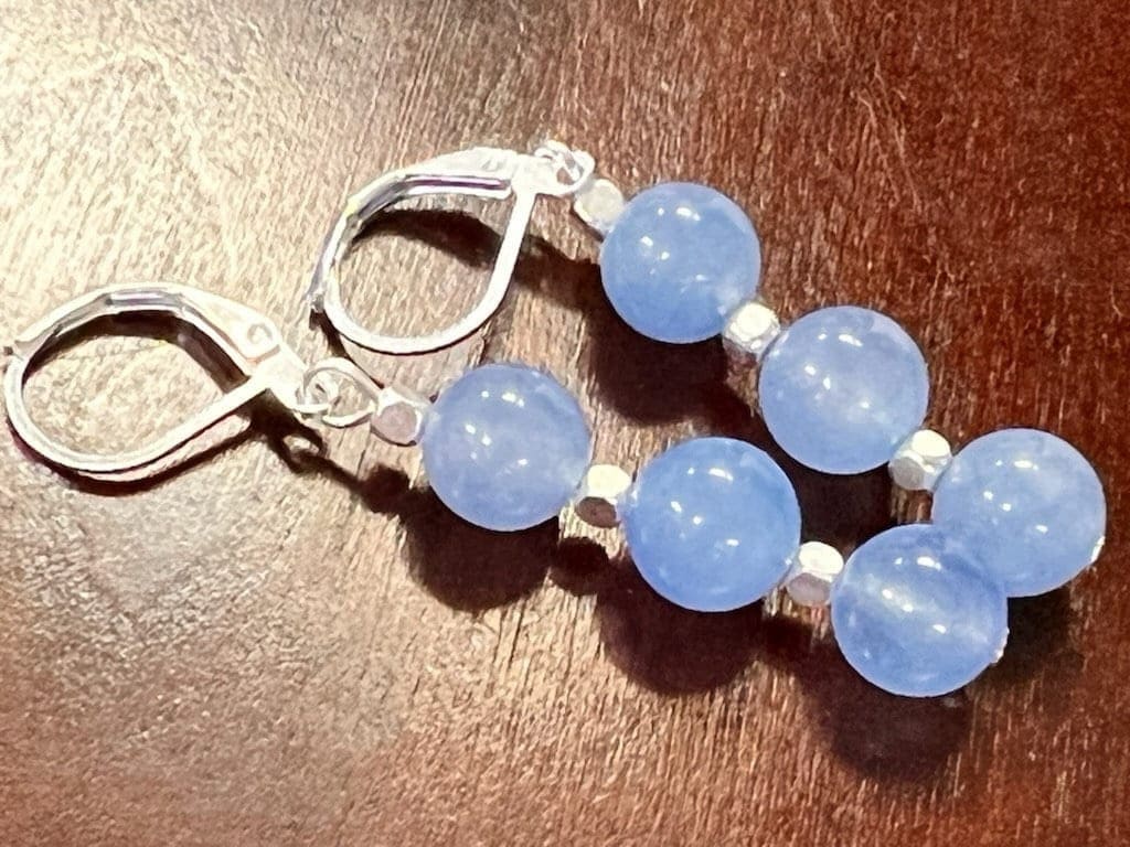Periwinkle Blue Chalcedony 8mm Silver Necklace Choose from 16&quot; to 34&quot; with Optional Matching Earrings