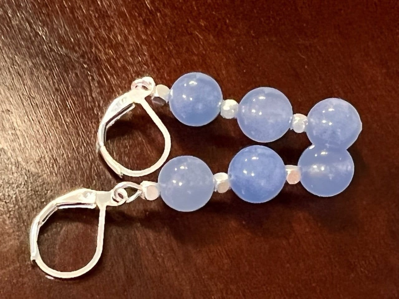 Periwinkle Blue Chalcedony 8mm Silver Necklace Choose from 16" to 34" with Optional Matching Earrings