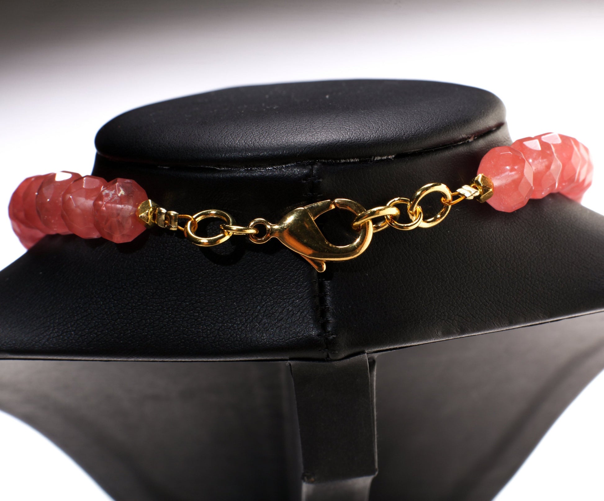 Watermelon Quartz Graduated faceted large 10-20mm Rondelle, Accents with Gold Faceted Spacer Beads 18.5&quot; Necklace.Gift