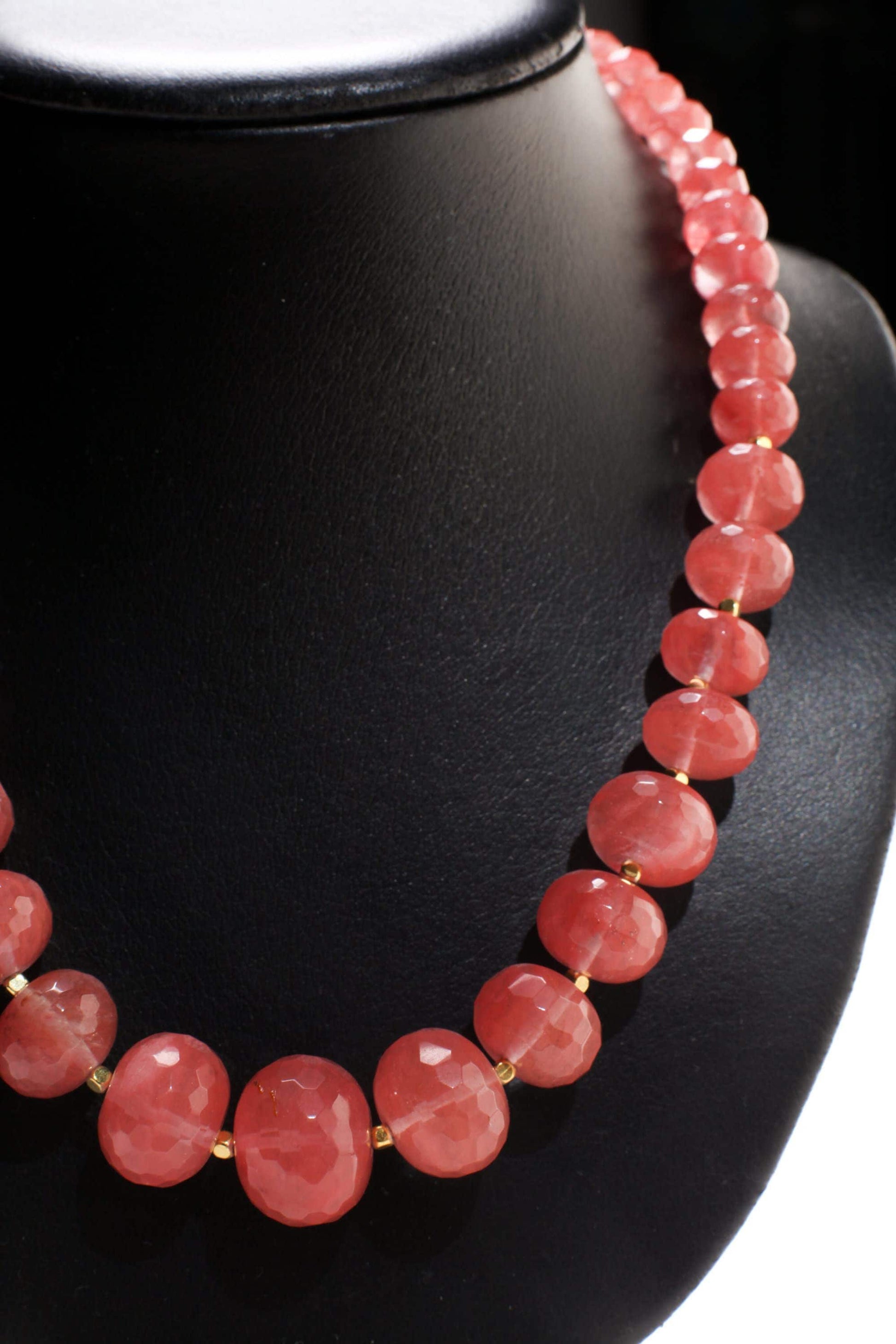 Watermelon Quartz Graduated faceted large 10-20mm Rondelle, Accents with Gold Faceted Spacer Beads 18.5&quot; Necklace.Gift
