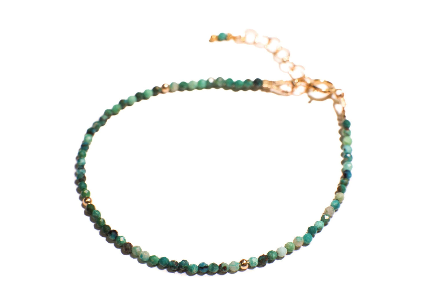 Natural Chrysocolla 2mm micro faceted 14k Gold filled Bracelet with 1” extensions,Precious Gemstones gift .